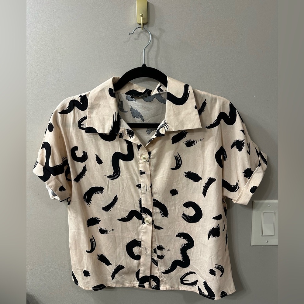 Milk & Honey Pink Button Down with Black Swirls